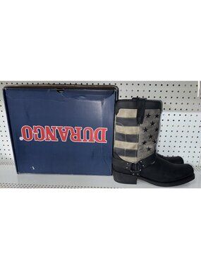 Durango Faded Flag Harness Mens Leather Western Cowboy Boots Size 13 USA Black